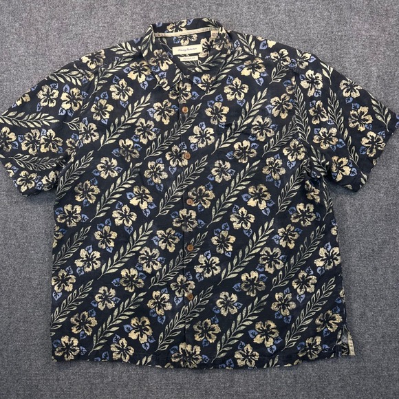 Tommy Bahama Lei Floral Camp 100% Silk Shirt Men's 2XL Black Hawaiian Vacation‎ - Picture 2 of 10